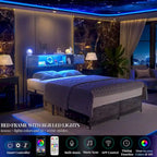Full/Queen/King Platform Bed with Charging Station, LED Lights & Storage Headboard - Metal/MDF, 1200lbs Capacity