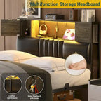 Full/Queen/King Platform Bed with Charging Station, LED Lights & Storage Headboard - Metal/MDF, 1200lbs Capacity