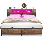 Full/Queen/King Platform Bed with Charging Station, LED Lights & Storage Headboard - Metal/MDF, 1200lbs Capacity