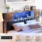 Full/Queen/King Platform Bed with Charging Station, LED Lights & Storage Headboard - Metal/MDF, 1200lbs Capacity