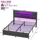 Full/Queen/King Platform Bed with Charging Station, LED Lights & Storage Headboard - Metal/MDF, 1200lbs Capacity