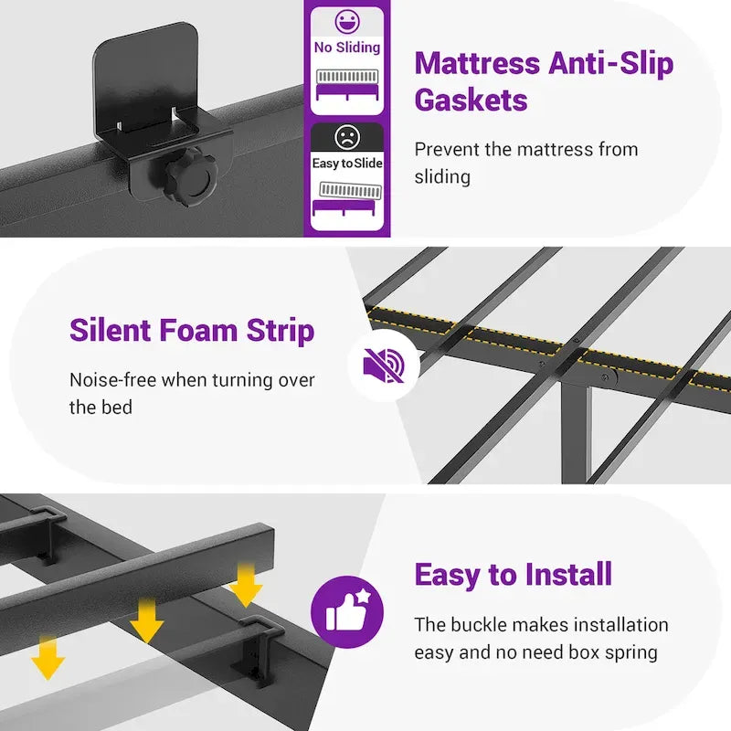 Full/Queen/King Platform Bed with Charging Station, LED Lights & Storage Headboard - Metal/MDF, 1200lbs Capacity