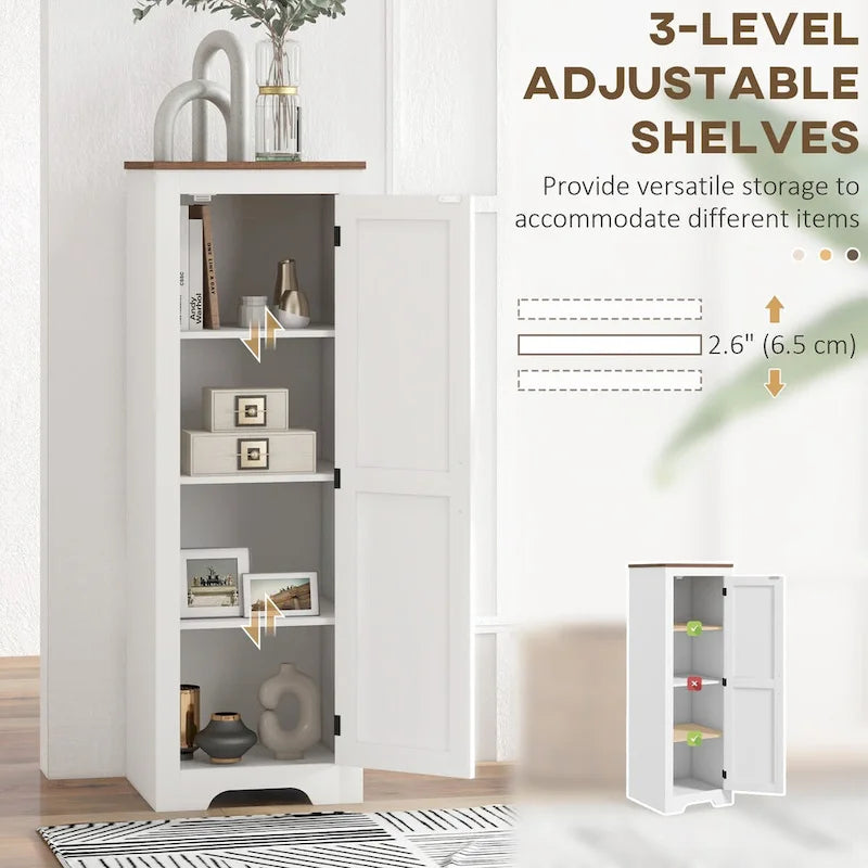 15.7" Storage Cabinet with Barn Door - 4-Tier, Adjustable Shelves, MDF & Particleboard, 57lbs Capacity, Farmhouse Style