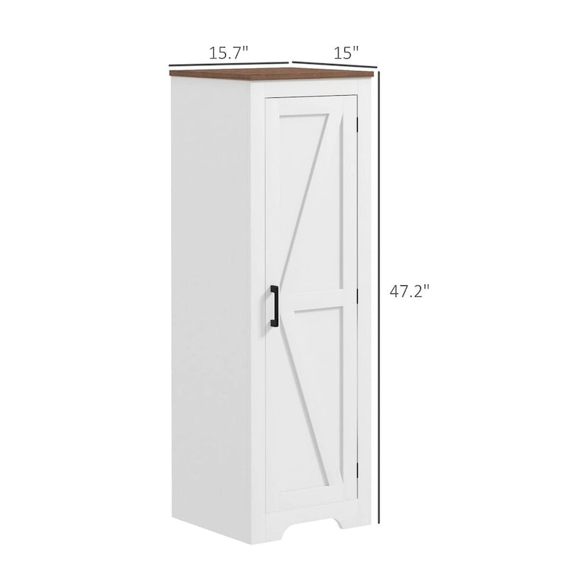 15.7" Storage Cabinet with Barn Door - 4-Tier, Adjustable Shelves, MDF & Particleboard, 57lbs Capacity, Farmhouse Style