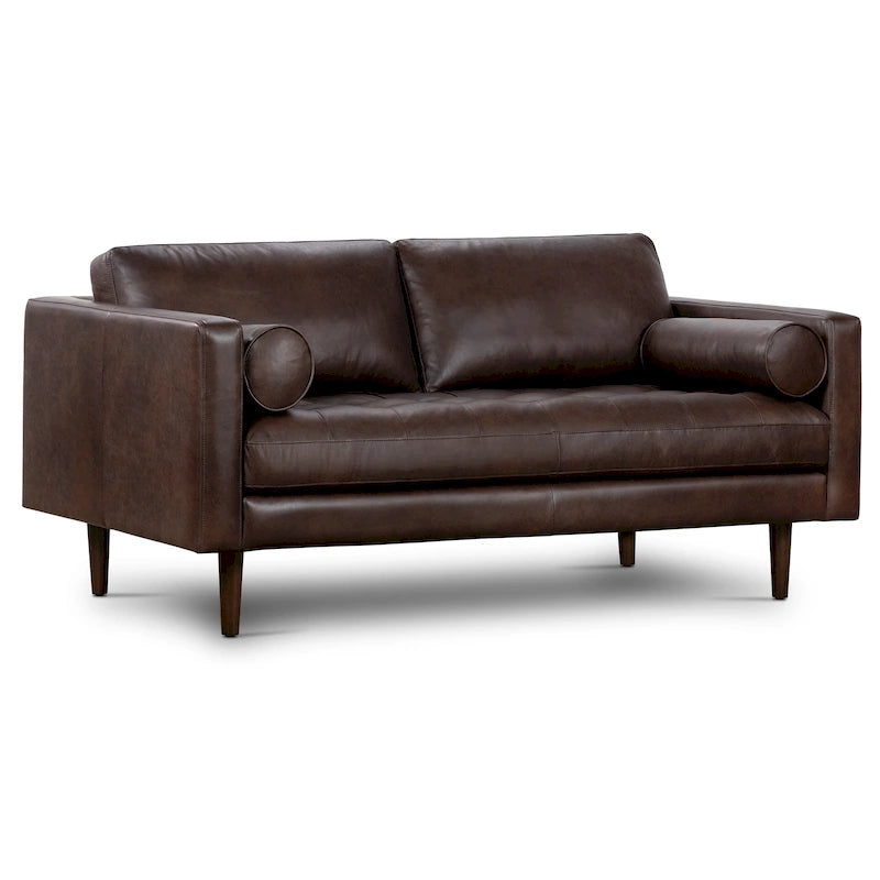72" Full Grain Italian Leather Sofa - Feather Down Cushions with High-Density Foam - Solid Wood Frame Apartment Couch