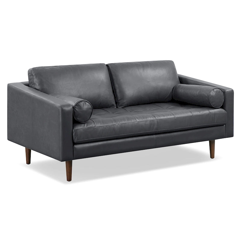 72" Full Grain Italian Leather Sofa - Feather Down Cushions with High-Density Foam - Solid Wood Frame Apartment Couch