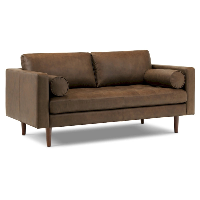 72" Full Grain Italian Leather Sofa - Feather Down Cushions with High-Density Foam - Solid Wood Frame Apartment Couch