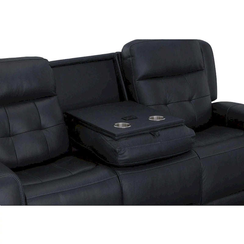 87" Leather Power Reclining Sofa with Power Headrests, USB Ports, Tufted Back, DualFlex Spring System