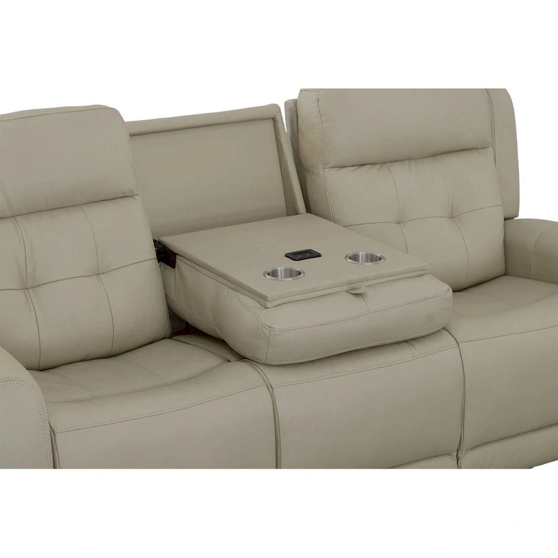 87" Leather Power Reclining Sofa with Power Headrests, USB Ports, Tufted Back, DualFlex Spring System