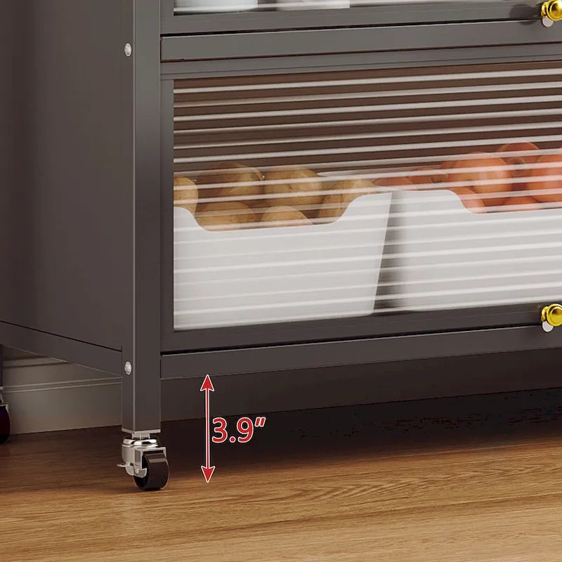 Kitchen Storage Cabinet with Wheels - Baker's Rack, Microwave Shelf, Double Doors, 250kg Capacity, 360° Casters