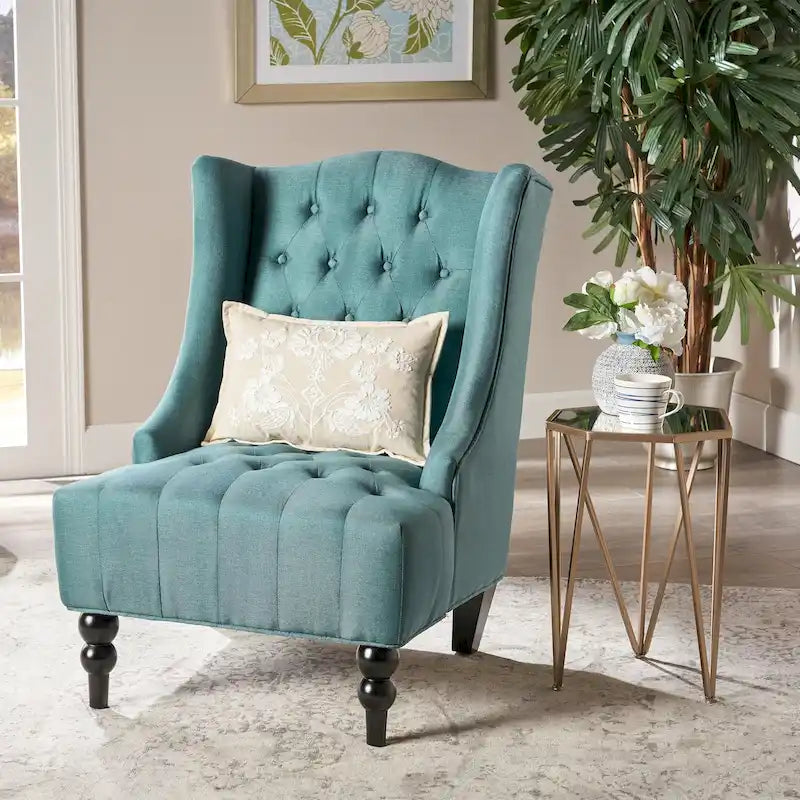 Button-Tufted Wingback Accent Chair with Diamond Stitching, Birch Wood Legs, Contemporary Design, 27.5"W x 33.75"D x 38.5"H