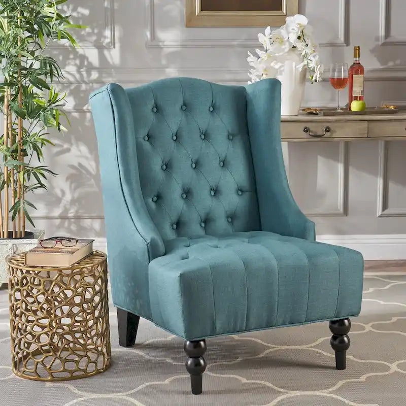 Button-Tufted Wingback Accent Chair with Diamond Stitching, Birch Wood Legs, Contemporary Design, 27.5"W x 33.75"D x 38.5"H