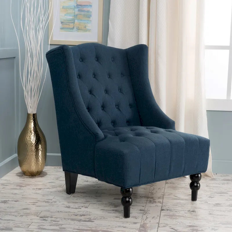 Button-Tufted Wingback Accent Chair with Diamond Stitching, Birch Wood Legs, Contemporary Design, 27.5"W x 33.75"D x 38.5"H