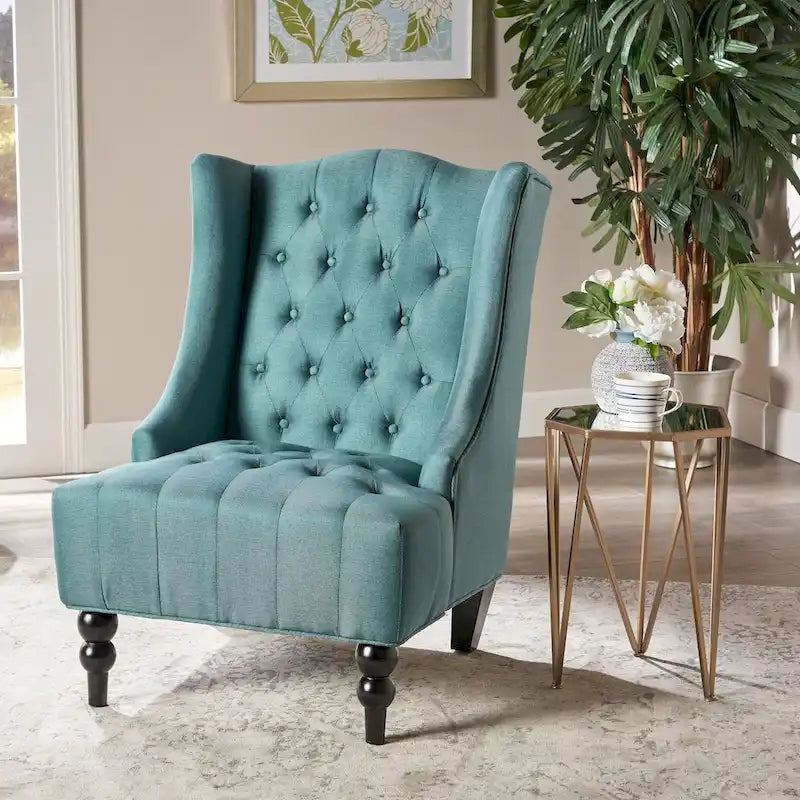 Button-Tufted Wingback Accent Chair with Diamond Stitching, Birch Wood Legs, Contemporary Design, 27.5"W x 33.75"D x 38.5"H
