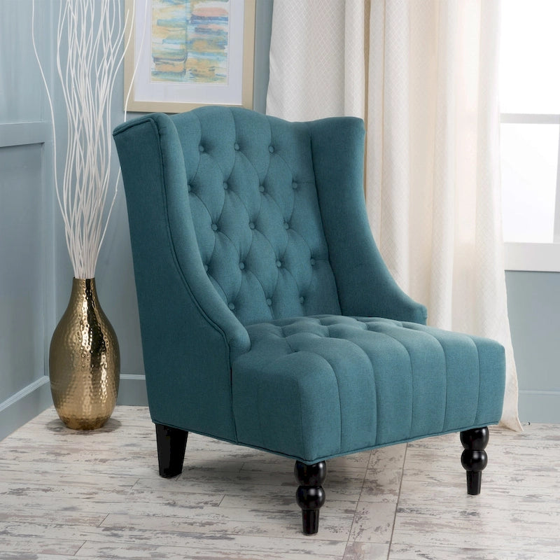 Button-Tufted Wingback Accent Chair with Diamond Stitching, Birch Wood Legs, Contemporary Design, 27.5"W x 33.75"D x 38.5"H