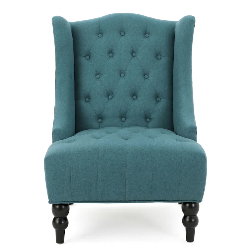 Button-Tufted Wingback Accent Chair with Diamond Stitching, Birch Wood Legs, Contemporary Design, 27.5"W x 33.75"D x 38.5"H