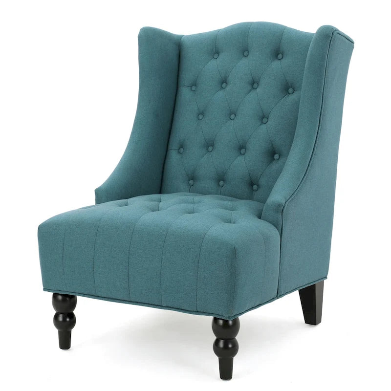 Button-Tufted Wingback Accent Chair with Diamond Stitching, Birch Wood Legs, Contemporary Design, 27.5"W x 33.75"D x 38.5"H