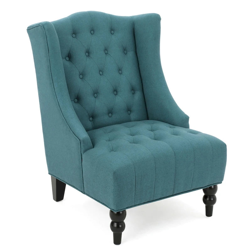 Button-Tufted Wingback Accent Chair with Diamond Stitching, Birch Wood Legs, Contemporary Design, 27.5"W x 33.75"D x 38.5"H