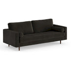 Mid-Century Modern Performance Velvet Sofa Button Tufted Solid Wood Frame Tapered Legs with Bolster Pillows