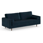 Mid-Century Modern Performance Velvet Sofa Button Tufted Solid Wood Frame Tapered Legs with Bolster Pillows