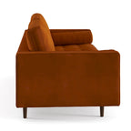 Mid-Century Modern Performance Velvet Sofa Button Tufted Solid Wood Frame Tapered Legs with Bolster Pillows
