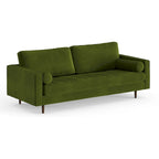 Mid-Century Modern Performance Velvet Sofa Button Tufted Solid Wood Frame Tapered Legs with Bolster Pillows