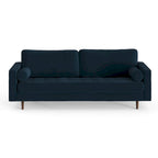 Mid-Century Modern Performance Velvet Sofa Button Tufted Solid Wood Frame Tapered Legs with Bolster Pillows