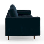 Mid-Century Modern Performance Velvet Sofa Button Tufted Solid Wood Frame Tapered Legs with Bolster Pillows