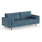 Mid-Century Modern Performance Velvet Sofa Button Tufted Solid Wood Frame Tapered Legs with Bolster Pillows