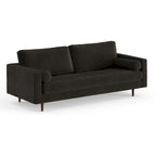 Mid-Century Modern Performance Velvet Sofa Button Tufted Solid Wood Frame Tapered Legs with Bolster Pillows
