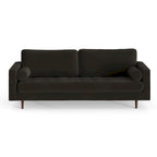 Mid-Century Modern Performance Velvet Sofa Button Tufted Solid Wood Frame Tapered Legs with Bolster Pillows