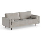 Mid-Century Modern Performance Velvet Sofa Button Tufted Solid Wood Frame Tapered Legs with Bolster Pillows