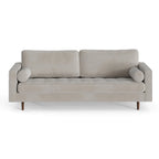 Mid-Century Modern Performance Velvet Sofa Button Tufted Solid Wood Frame Tapered Legs with Bolster Pillows