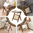 Bamboo End Table with Glass Top - Storage Rack, Z-Shape Frame, 50lbs Capacity, 17.72"L x 14.57"W x 22.05"H