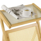 Bamboo End Table with Glass Top - Storage Rack, Z-Shape Frame, 50lbs Capacity, 17.72"L x 14.57"W x 22.05"H