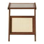 Bamboo End Table with Glass Top - Storage Rack, Z-Shape Frame, 50lbs Capacity, 17.72"L x 14.57"W x 22.05"H