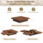 Square Coffee Table with Sliding Top - Marble Veneer Surface, Storage Compartment, MDF Construction, Modern Design