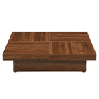 Square Coffee Table with Sliding Top - Marble Veneer Surface, Storage Compartment, MDF Construction, Modern Design