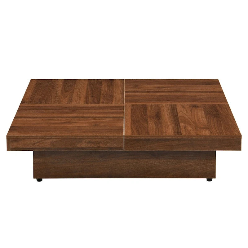 Square Coffee Table with Sliding Top - Marble Veneer Surface, Storage Compartment, MDF Construction, Modern Design