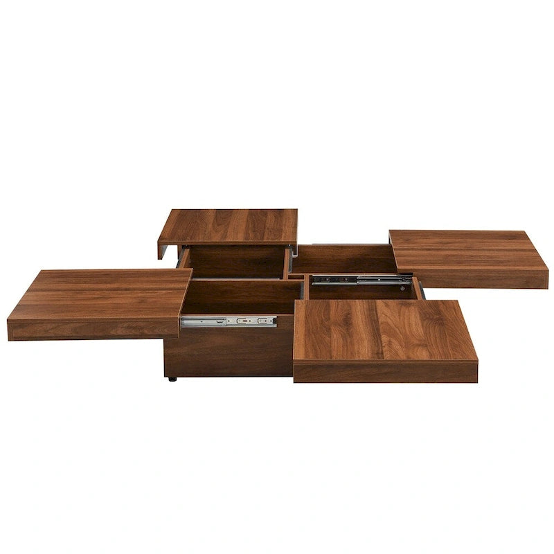 Square Coffee Table with Sliding Top - Marble Veneer Surface, Storage Compartment, MDF Construction, Modern Design