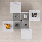 Square Coffee Table with Sliding Top - Marble Veneer Surface, Storage Compartment, MDF Construction, Modern Design