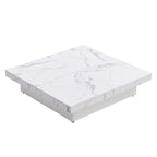 Square Coffee Table with Sliding Top - Marble Veneer Surface, Storage Compartment, MDF Construction, Modern Design