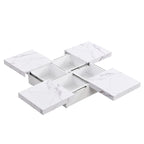 Square Coffee Table with Sliding Top - Marble Veneer Surface, Storage Compartment, MDF Construction, Modern Design