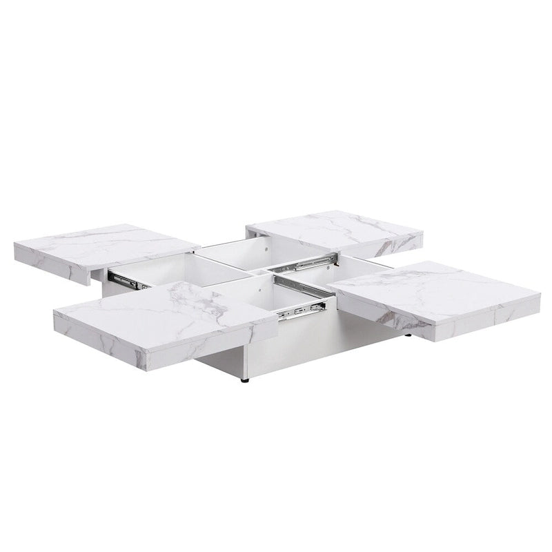 Square Coffee Table with Sliding Top - Marble Veneer Surface, Storage Compartment, MDF Construction, Modern Design