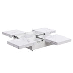 Square Coffee Table with Sliding Top - Marble Veneer Surface, Storage Compartment, MDF Construction, Modern Design