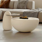 42" Nesting Coffee Table Set - 2 Pieces, Round, Cream White, Tempered Glass Top, Cat Paw Design, Modern Style