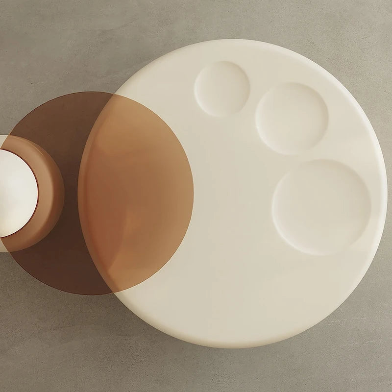 42" Nesting Coffee Table Set - 2 Pieces, Round, Cream White, Tempered Glass Top, Cat Paw Design, Modern Style