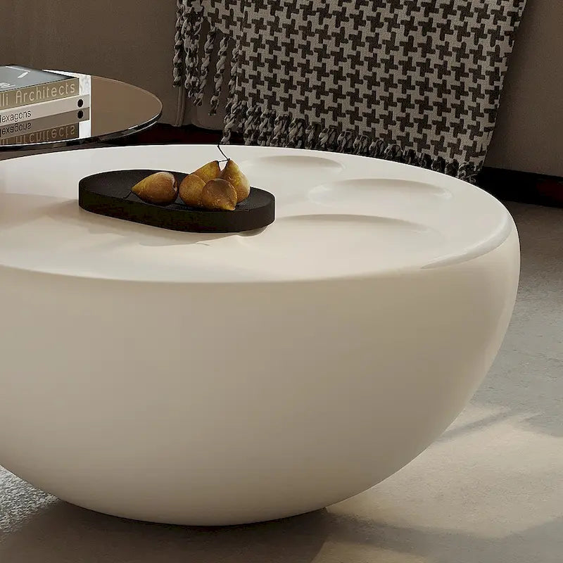 42" Nesting Coffee Table Set - 2 Pieces, Round, Cream White, Tempered Glass Top, Cat Paw Design, Modern Style