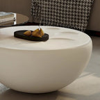 42" Nesting Coffee Table Set - 2 Pieces, Round, Cream White, Tempered Glass Top, Cat Paw Design, Modern Style