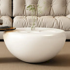 42" Nesting Coffee Table Set - 2 Pieces, Round, Cream White, Tempered Glass Top, Cat Paw Design, Modern Style